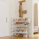 LANTEFUL 4 Tier Shoe Rack for Closet Shoe Organizer with 5 Hooks, Long Shoe Shelf Storage for Shoe and Boot Stackable Free Standing Shoe Rack for Entryway, Garage, Small Spaces, Dorm, White, 27.8"W - 4 Tier