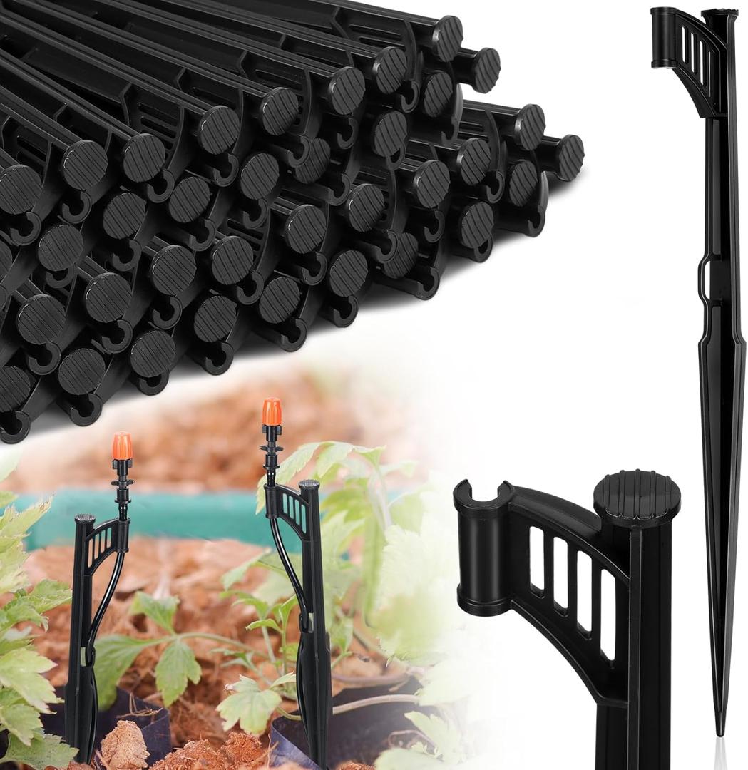 GlikCeil 50 Pcs 12.8" Irrigation Drip Support Stakes 1/4 Inch Tubing Hose Holder Adjustable Riser Drip Lines Ground Stakes for Micro Sprinkler Gardens Irrigation Supplies