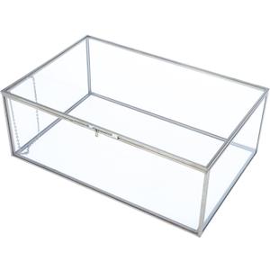 HighFree Vintage Glass Box with Lid - Clear Jewelry Glass Display Box Keepsake Box - Home Decor Decorative Box for Trinket Rings Bracelet (Silver, Large)