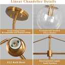 Gold Linear Chandelier 6 Lights Mid Century Modern Dining Room Chandelier Kitchen Island Pendant Light with Seeded Glass Shades for Island, Farmhouse, Dining Area, Dia 51.58 Inch