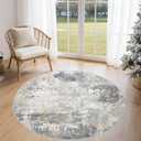 4ft Round Area Rug Living Room Rugs - 4x4 Washable Neutral Modern Abstract Soft Thin Rug Indoor Floor No Slip Rug Carpet for Bedroom Under Dining Table Home Office Decor - Blue Grey