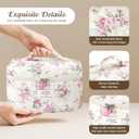 Givurao 3Pcs Cotton Quilted Makeup Bag for Women Girls, Large Floral Cosmetic Bag Set Cute Makeup Brushes Aesthetic Accessories Storage Bag Pink Flower Travel Toiletry Bag Organizer
