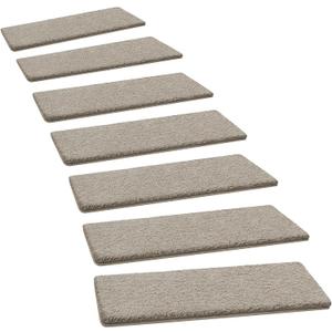 PURE ERA Ultra Plush Carpet Stair Treads 9.5 X 36 Inch Cream Gray 14 Pcs | Soft Indoor Stair Protector,Reduce Noise,Self Adhesive Peel and Stick Non slip Stair Treads,Washable Reusable,Easy Install