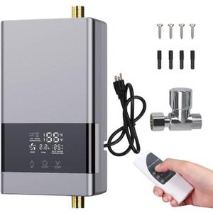 Tankless Water Heater Electric,110v 3000w Instant Hot Water Heater with Remote Control, Water Temperature Regulating and Adjustable Temperature LCD Touch Screen for Kitchen and Bathroom,Silver