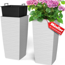 Mueller M-Resin Heavy Duty Tall Planters for Outdoor Plants, Indoor Grande Plant Pots, Boxes, Trees, Flower Pots, 2-Piece Set, 24”, Modern Design, Built-in Drainage, Front Porch Decor, White 3,4 Gallon