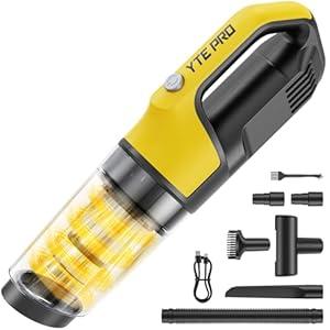 YTE PRO Handheld Vacuum Cordless 1.1 Pounds Car Vac 10000PA Hand Held Vacuums 4-in-1 Hand Vac Cordless Rechargeable HEPA Filter Large Capacity Dust Cup for Car Office Home Pets Hair (Lemon Yellow)