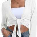 PrinStory Women's Tie Front Shrug 3/4 Sleeve Bolero Cardigan Lightweight Summer Casual Short Shawl Top S-4XL (XX-Large, 02 Bleach White)