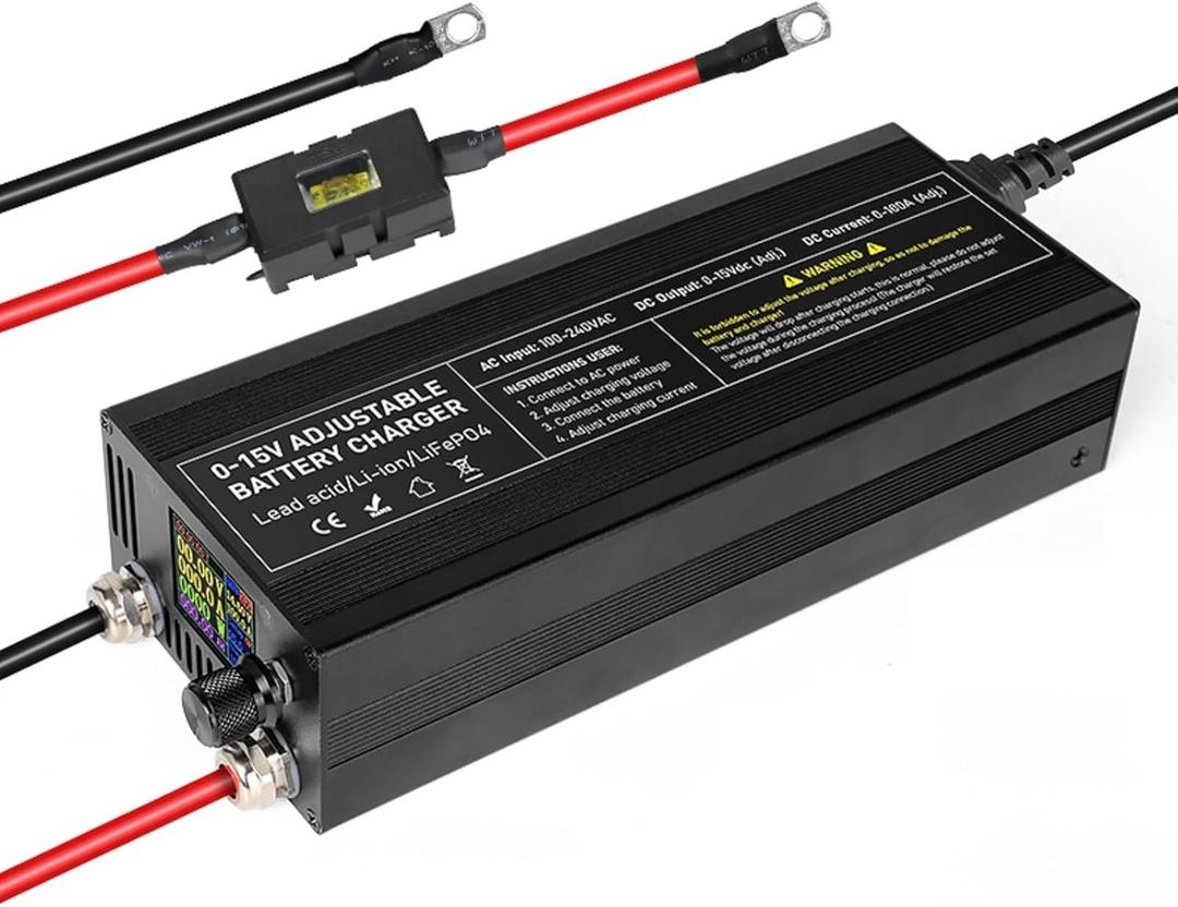 14.6V LiFePO4 Battery Charger, 12.8V High Power Charger Adjustable Voltage 0-15V & Current 0-100A, Smart Fast Battery Charger for Cars,Golf Carts,UAV,Fishing Boat and Deep Cycle Batteries