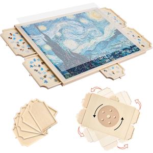 VEVOR 1500 Piece Revolving Puzzle Board with 5 Drawers and Lid, Portable Wooden Table for Adults Puzzle Accessories, Puzzle Organizer, Birthday Gift for Mom
