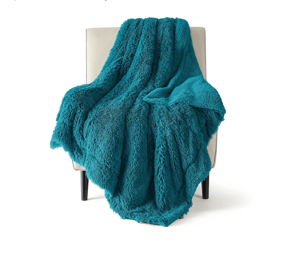 Bedsure Fuzzy Sherpa Faux Fur Twin Blanket Teal Cozy Gifts for Women Men, Soft Fleece Plush Warm Minky Thick Blanket Twin Size for Bed, Couch, Room Decor Dorm Essentials Teal Decor Gifts, 60x80