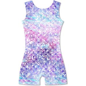 Funnycokid Girls Gymnastics Leotards with Shorts Sparkle Dance Unitards Mermaid Active Biketards 2-10 Years