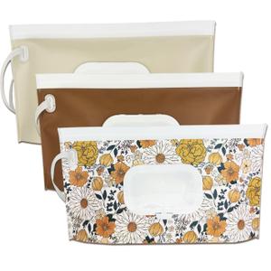 Wipe Dispenser, 2-Pack Portable Refillable Wipe Container,Reusable Travel Baby Wipes Dispenser, Waterproof and Dustproof (Cream& Brown) (Colorful)