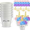 30 Pcs Unicorn Party Table Centerpiece Decorations Include Hydrangea Unicorn Horn Toppers and Metal Buckets for Unicorn Birthday Party Baby Shower Supplies