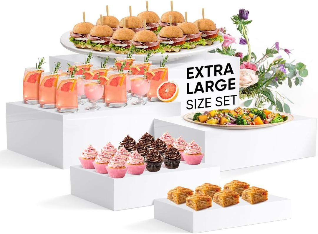 Large Size Buffet Risers, Food Risers for Buffet Table, Display Stand Shelf for Catering Dessert Collectibles Jewelry Figures Show, Acrylic Cube Display Nesting Risers