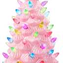 Light up Easter Bunny Decor Glowing Tree, Cute Ceramic Easter Tree Bunny Decorations for The Home Indoor Bedroom Office Decor Tabletop, Easter Night Light for Kids Easter Gifts (Pink)