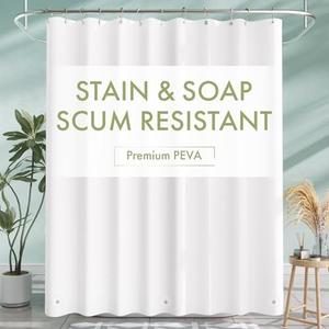 AmazerBath Shower Curtain Liner, 72x72 Plastic White Shower Curtain Liner, Cute Waterproof PEVA Shower Curtains, Lightweight Shower Curtains for Bathroom with Magnets and 12 Rustproof Grommet Holes White