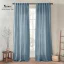 XTMYI Stone Blue Curtains 90 Inches Long for Living Room,Light Filtering Country Vintage Hooks Pleated Back Tab Semi Sheer Linen Curtains for Bedroom 2 Panels Set,Dusty Blue