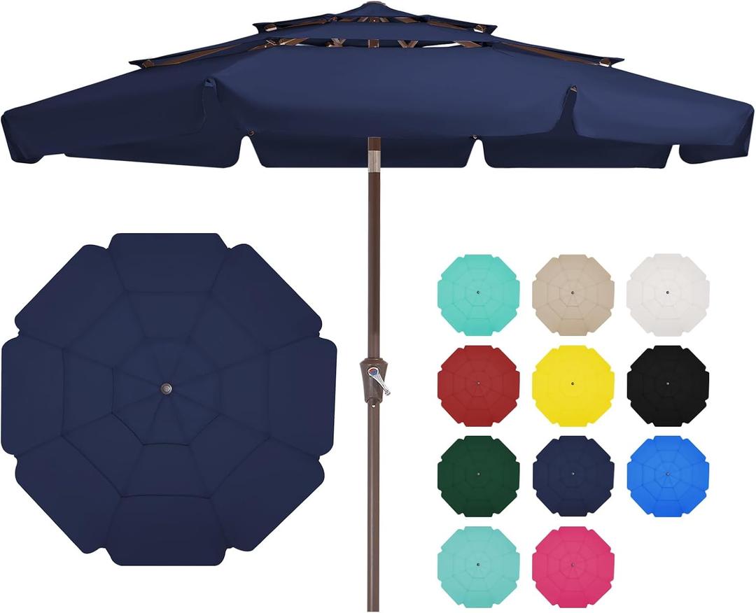 JEAREY 3 Tiers 9 FT Patio Umbrellas Outdoor Table Umbrella with Push Button Market Umbrella 8 Sturdy Ribs UV Protection Waterproof for Garden,Navy