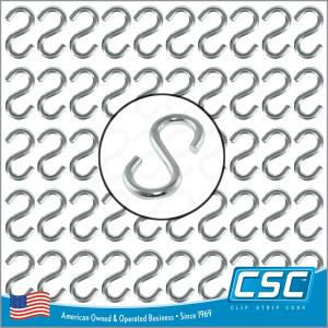 Clip Strip 100 Pack S Hooks, Heavy Duty, 1.625" L x 0.135" Diameter S Shaped Hook for Hanging Signs, Displays, Products on Racks, in Retail, Hang Plants, Curtains, Jewelry, Kitchenware, in Household