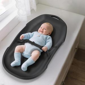 Baby Changing Pad, Soft & Wipe-Clean Changing Pad with Strap, EVA Waterproof Changing Table Pads for Dresser Top, Non-Slip Bottom, Lightweight, 3016 (Black)