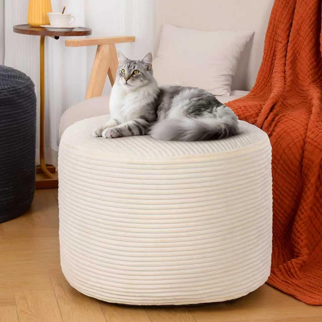 Round Ottoman Foot Rest Pouf for Living Room Couch - Soft Plush Hassock, 26"D x 26"W x 18"H