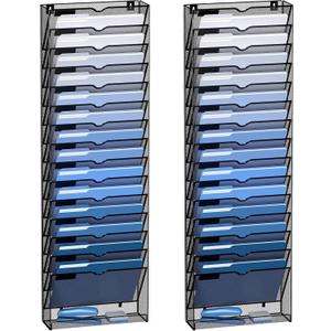 DALTACK Wall File Holder 16 Tier Hanging Wall File Organizer, for Papers Mails Folders Clipboard Magazine Organization, for Office Home, Mesh Metal, Black, 2 Pack