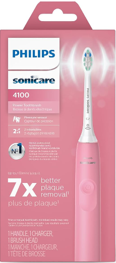 Philips Sonicare 4100 Electric Rechargeable Power Toothbrush, Pink, with Genuine Philips Sonicare Optimal Plaque Control Replacement Toothbrush Heads, White, 3 Pack