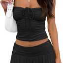 Tongmingyun Womens Summer 2 Piece Outfits Y2k Crop Tube Tops and Pleated Mini Skirts Beach Sets (X-Large, Black)