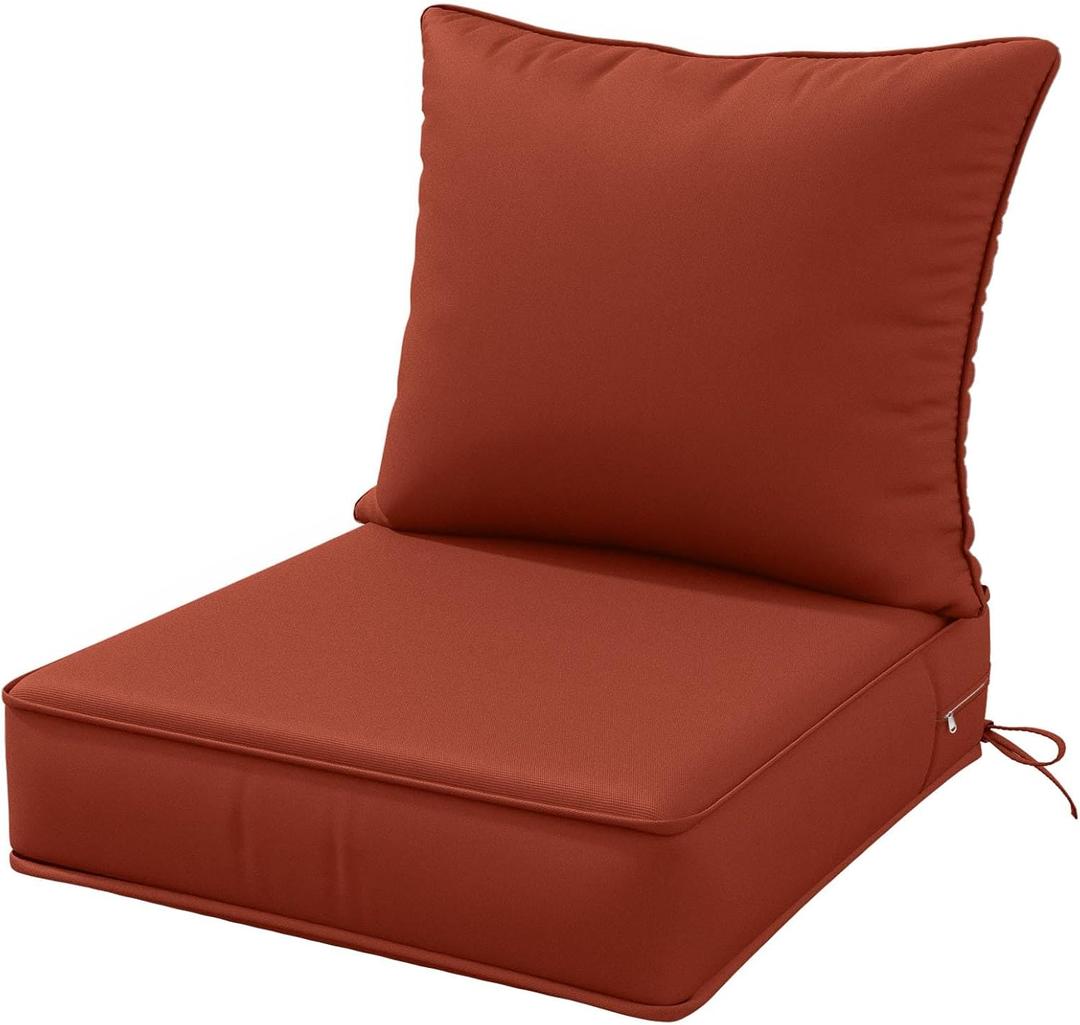 Outdoor Patio Chair Cushions Set 22 L X 24 W X 4 H Waterproof & Fade Resistant Deep Seat and Back Cushions with Removable Covers Outdoor Seat Cushion Set for Chairs and Sofas, Terra Red