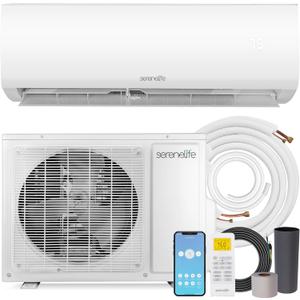 SereneLife 12,000 BTU Mini Split AC & Heating System, 230V Indoor & Outdoor Wall-Mounted Units with WiFi, Installation Kit Included for Home, Office & Bedroom, Up to 550 Sq. Ft. Coverage