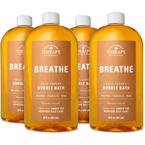 Village Naturals Therapy Breathe Bubble Bath, Lemon Mint Scent, 20 oz, Pack of 4
