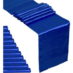 12 Pack Royal Blue Satin Table Runner 12 x 108 Inches Long | Bright, Smooth and Silky Table Decor for Birthday Party Wedding Banquet Decorations - Royal Blue