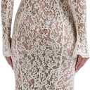 Women Vintage Mock Neck Floral Lace Long Sleeves Midi Dress with Back Zipper Elegant Flowy Bodycon Dresses (S)