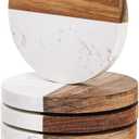 ZENFUN 6 Packs Marble Wood Coasters, Round Coaster, Handcrafted Artificial Marble Coasters Set for Your Drinks and Beverages, Tea, Coffee, /Bar Glasses, Tabletop Protection Helper