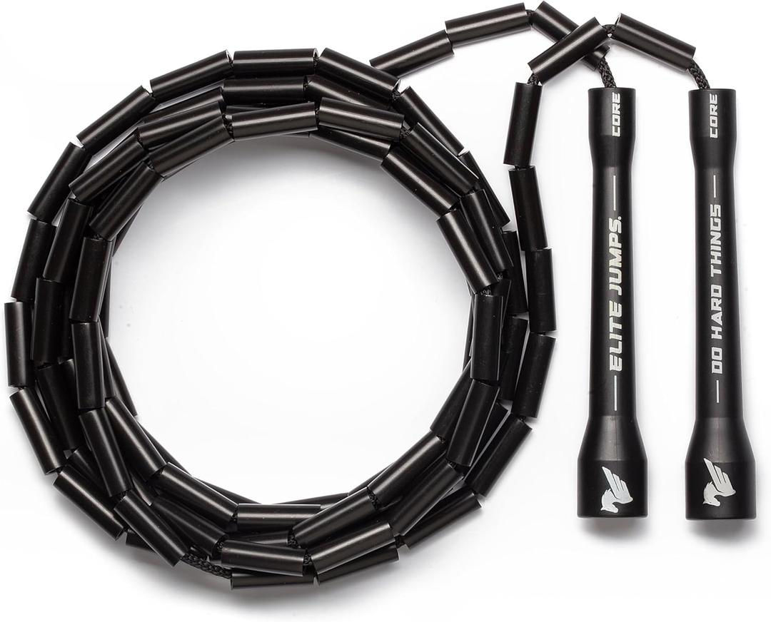 Elite Jumps - Do Hard Things 1 Beaded Jump Ropes | Crossover Jump Rope for Your Exercise Equipment | Segmented Jump Rope (Black/Black)