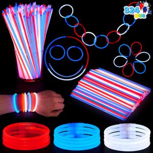 JOYIN 324 Pcs 4th of July Glow Sticks with Connectors, 8" Red White Blue Glow in the Dark Bracelets Necklaces for Kids Adults, Patriotic Light Up Toys for Independence Day Party Favor Accessory Supply