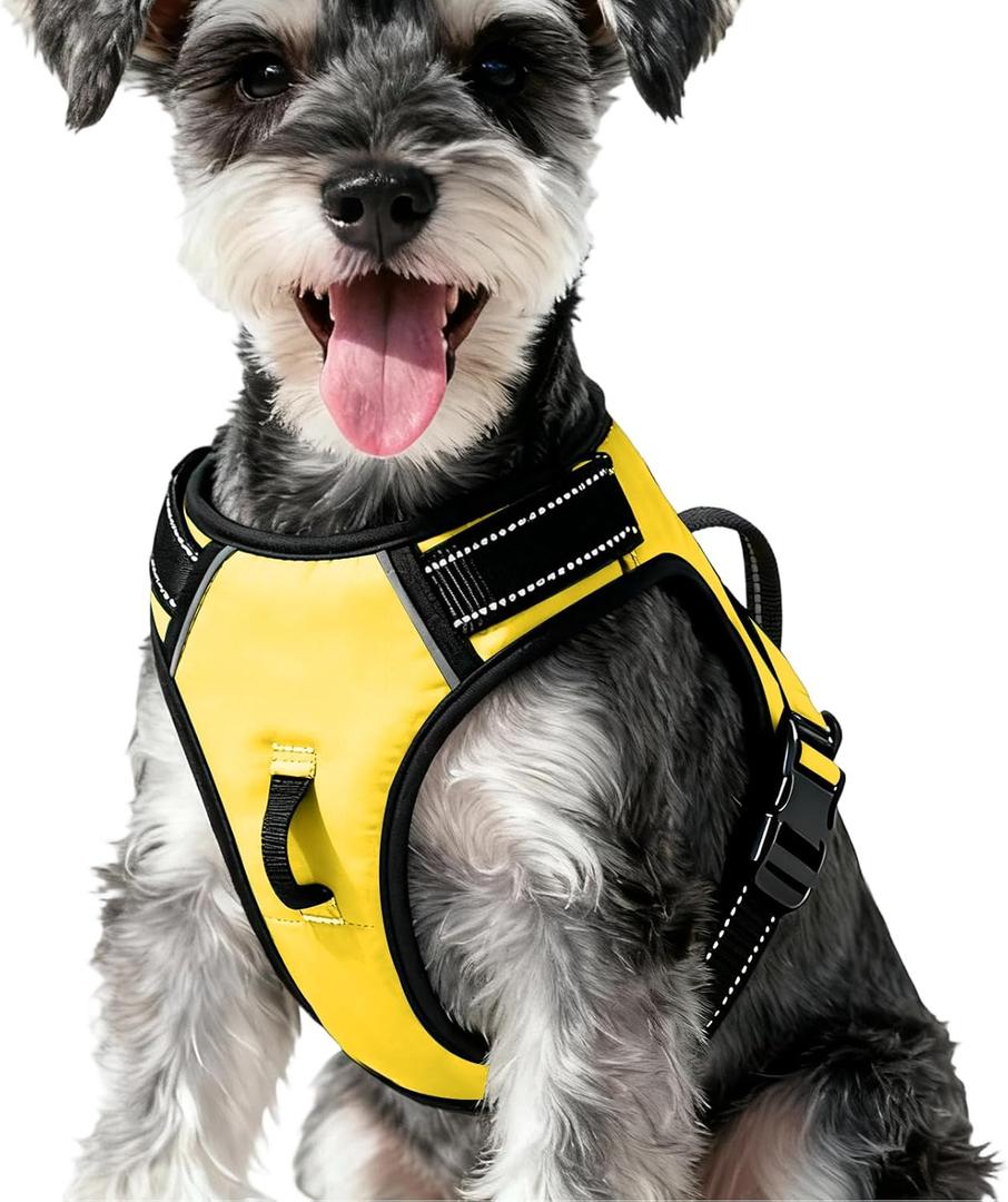 No Pull Dog Harness, No Chock Reflective Adjustable Soft Padded Pet Vest with Easy Control Handle, Easy Wearing with Stylish, Reinforced Knot, 2 Buckles (Medium, Yellow)
