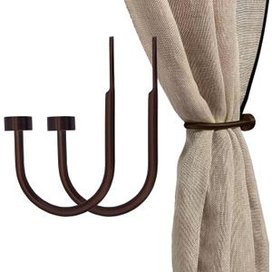 Quality Curtain Holdbacks, Solid Steel Curtain Holdback with Disk Finial,Electroplate Finishes, Set of 2 Window Curtain Tieback Hooks, Antique Bronze