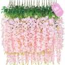 60 Pack Light Pink Wisteria Hanging Flowers, Fake Flowers for Decoration, Artificial Hanging Flowers,Vines for Bedroom,Flower Garland for Home,Party,Garden, Wall,Wedding Decoration(3.6 Ft/Pcs)