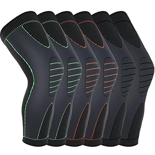 6 Pcs Long Compression Full Leg Sleeves Full Compression Knee Sleeves Braces Support for Men Women Arthritis Joint Pain Relief Reduce Varicose Veins and Swelling Cycling Sport