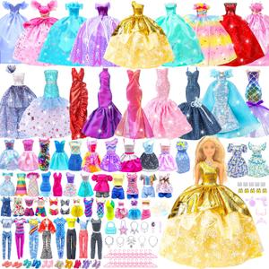 Style Shine Doll Clothes and Accessories Set, Wedding Gowns, Evening Dresses, Fashion Dresses, Casual Outfits Top and Pant, Swimsuit Bikini, Hangers, Shoes and Accessories Toys for Girl Gift