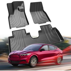 Car Floor Mats for Ford Mustang Mach E 2021-2025, All Weather Protection TPE Car Mats Custom Car Liners Accessories, Front & 2nd Row Floor Liners Set, Black