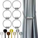 Hion Magnetic Curtain Tiebacks Grey 6 Pack, Curtain Tiebacks Buckles Holdbacks Holders Hooks Clip for Home Bedroom Office Decorative Thick or Thin Curtain