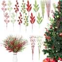 100 Pcs Red and Green Christmas Picks and Sprays Christmas Tree Filler Decorations 8'' 12'' 14'' 17''Artificial Glitter Curly Picks Ornaments for Xmas Tree Decorations Crafts