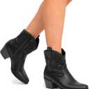 DREAM PAIRS Women's Western Cowboy Cowgirl Embroidered Ankle Boots Fashion Low chunky Heel Round Toe Fall Short Booties Shoes,Size 10,Black 