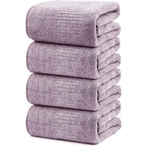 Bath Towels 4 Pack Large Bathroom Bamboo Viscose Towels 35 x 63 Plush Soft Bath Towel for Shower Extra Absorbent Jumbo Bath Sheet - Multipurpose Use as Sports, Travel, Fitness, Yoga (Purple)