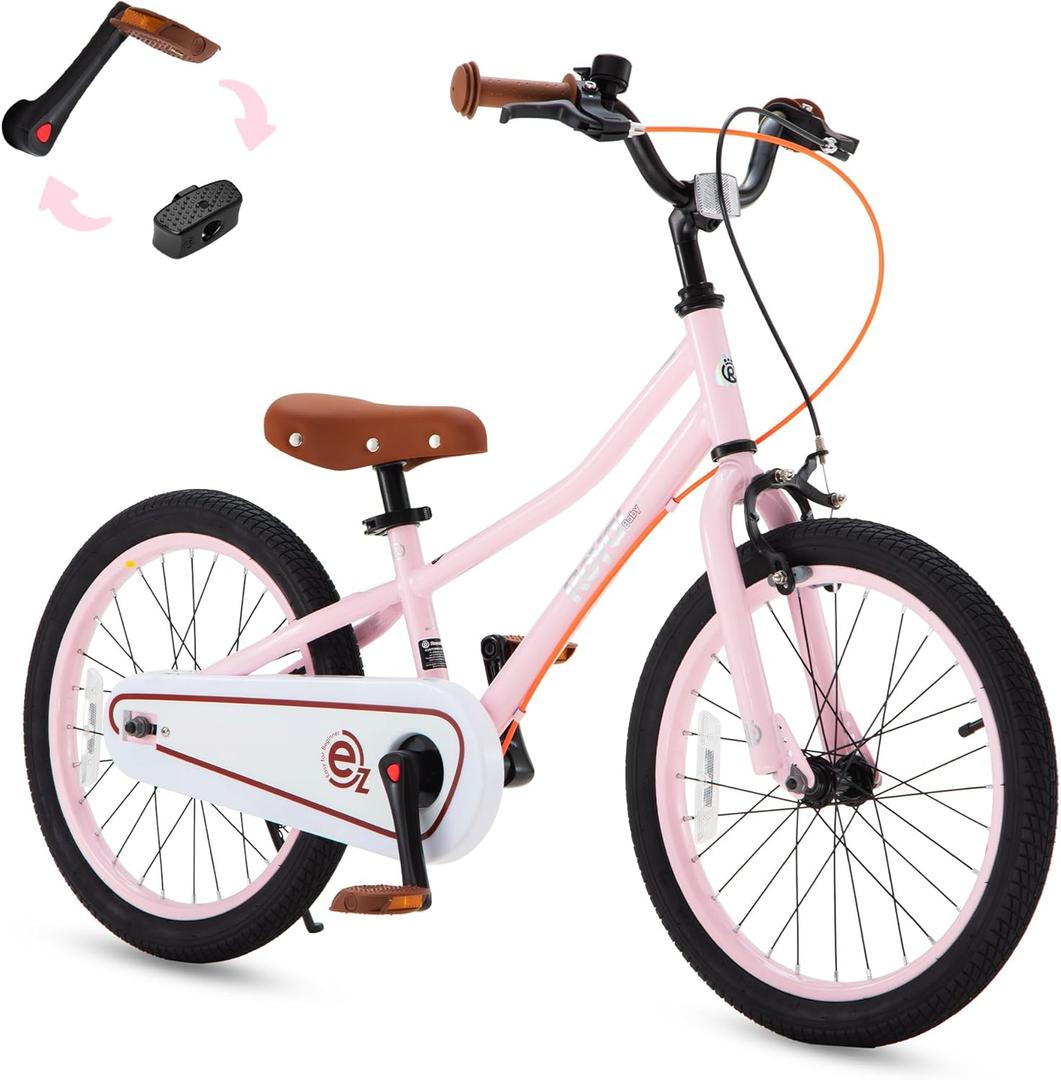 RoyalBaby Kids Bike, Terra EZ Balance to Pedal Convertable Bicycle, 14 16 18 Inch Easy Learn Balancing to Biking Boys Girls Ages 3-9 Years Beginners (Pink)