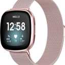 STAINLESS STEEL MESH BAND FOR USE WITH FITBIT VERSA ROSE GOLD - New, L: 6.7" - 9.0"