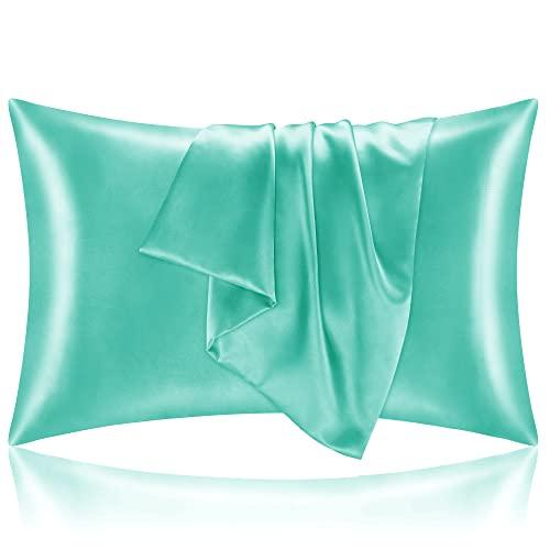 BEDELITE Satin Pillowcase for Hair and Skin, Super Soft and Cooling Similar to Silk Pillow Cases 2 Pack with Envelope Closure, Gift for Women Men(20"x40" King Size, Turquoise)
