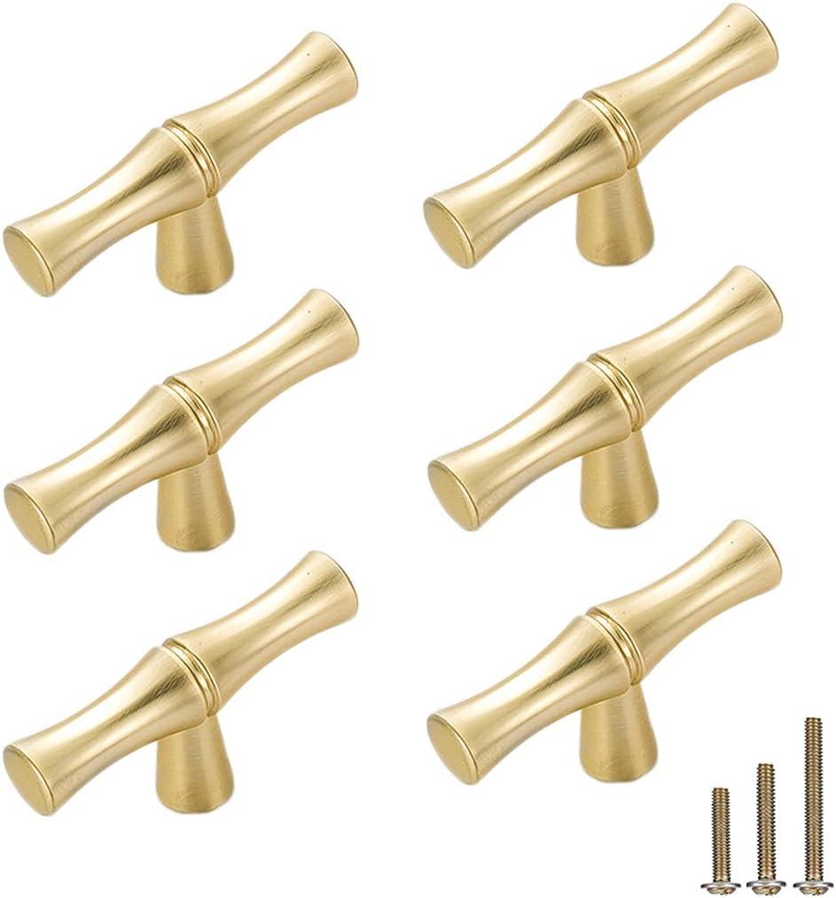6Pcs Bamboo Shape Solid Zinc Alloy Cabinet Knobs Handle pulls, Dresser Drawer Cabinet Cupboard Closet Door Pull Decorative Furniture Accessories Knobs (Single Hole, Golden)